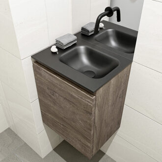 Mondiaz Olan 40cm toiletmeubel dark brown met wastafel urban rechts geen kraangat