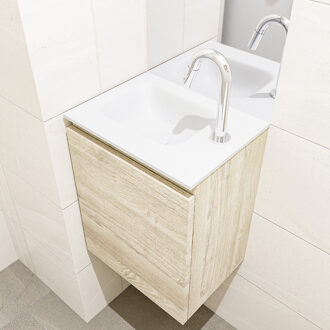 Mondiaz OLAN 40cm toiletmeubel light brown grey. LEX wastafel talc links 1 kraangat