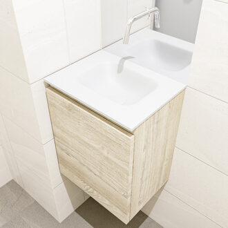 Mondiaz OLAN 40cm toiletmeubel light brown grey. LEX wastafel talc midden geen kraangat