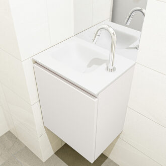 Mondiaz OLAN 40cm toiletmeubel linen. LEX wastafel talc links 1 kraangat