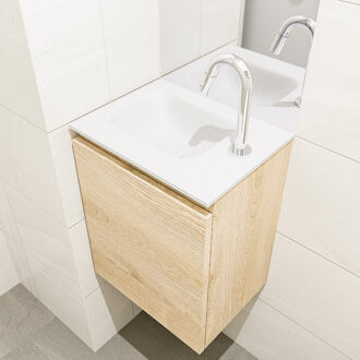 Mondiaz OLAN 40cm toiletmeubel washed_oak. LEX wastafel talc links 1 kraangat