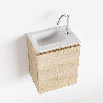 Mondiaz OLAN 40cm toiletmeubel washed_oak. LEX wastafel talc links 1 kraangat