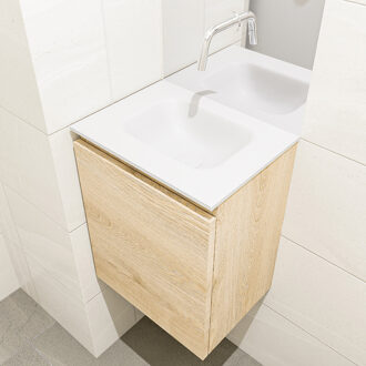 Mondiaz OLAN 40cm toiletmeubel washed_oak. LEX wastafel talc midden geen kraangat