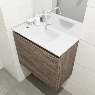 Mondiaz OLAN 60cm toiletmeubel dark brown. LEX wastafel talc midden geen kraangat