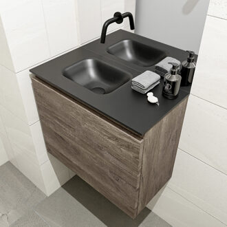 Mondiaz OLAN 60cm toiletmeubel dark brown. LEX wastafel urban links geen kraangat