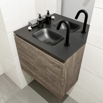 Mondiaz OLAN 60cm toiletmeubel dark brown. LEX wastafel urban midden 1 kraangat