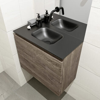 Mondiaz OLAN 60cm toiletmeubel dark brown. LEX wastafel urban midden geen kraangat