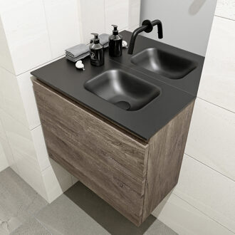 Mondiaz OLAN 60cm toiletmeubel dark brown. LEX wastafel urban rechts geen kraangat