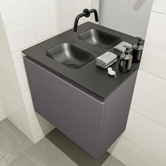 Mondiaz OLAN 60cm toiletmeubel dark grey. LEX wastafel urban links geen kraangat