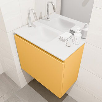 Mondiaz OLAN 60cm toiletmeubel ocher. LEX wastafel talc links 1 kraangat