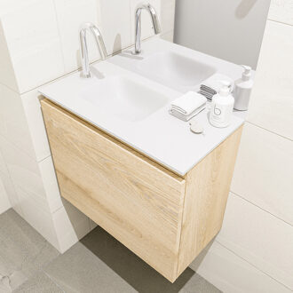 Mondiaz OLAN 60cm toiletmeubel washed_oak. LEX wastafel talc links 1 kraangat