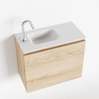 Mondiaz OLAN 60cm toiletmeubel washed_oak. LEX wastafel talc links 1 kraangat