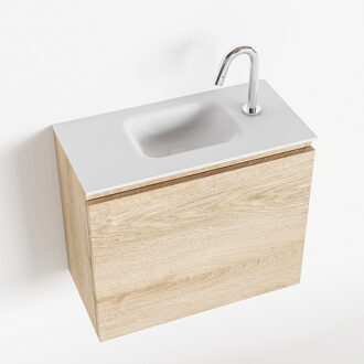 Mondiaz OLAN 60cm toiletmeubel washed_oak. LEX wastafel talc midden 1 kraangat