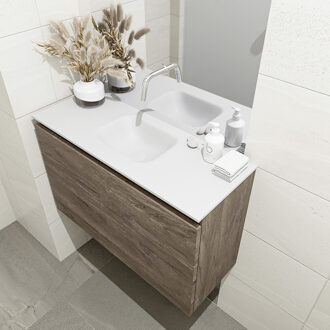 Mondiaz OLAN 80cm toiletmeubel dark brown. LEX wastafel talc midden geen kraangat