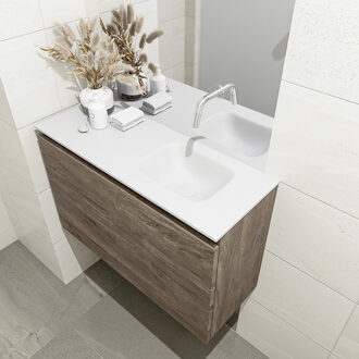 Mondiaz OLAN 80cm toiletmeubel dark brown. LEX wastafel talc rechts geen kraangat