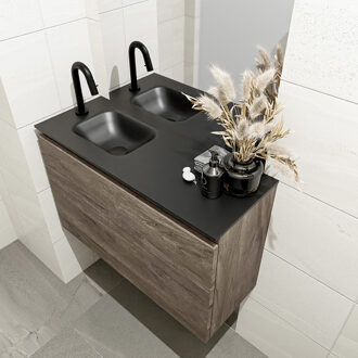 Mondiaz OLAN 80cm toiletmeubel dark brown. LEX wastafel urban links 1 kraangat