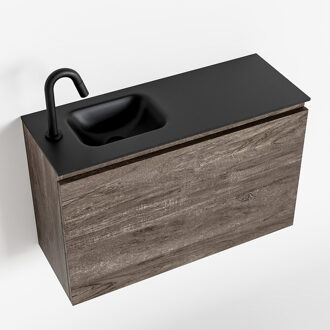 Mondiaz OLAN 80cm toiletmeubel dark brown. LEX wastafel urban links 1 kraangat