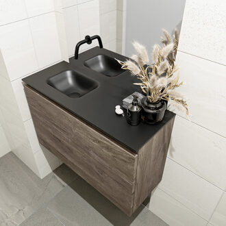 Mondiaz OLAN 80cm toiletmeubel dark brown. LEX wastafel urban links geen kraangat