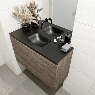 Mondiaz OLAN 80cm toiletmeubel dark brown. LEX wastafel urban midden geen kraangat