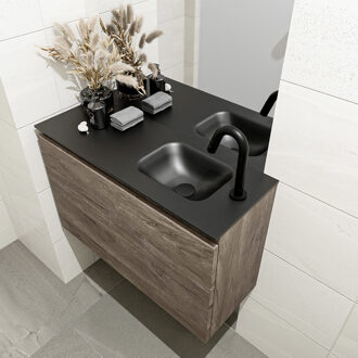 Mondiaz OLAN 80cm toiletmeubel dark brown. LEX wastafel urban rechts 1 kraangat