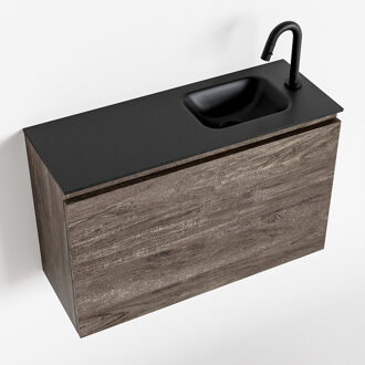 Mondiaz OLAN 80cm toiletmeubel dark brown. LEX wastafel urban rechts 1 kraangat