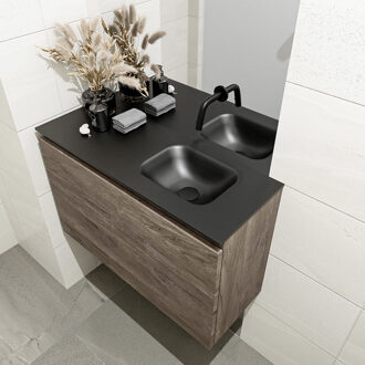 Mondiaz OLAN 80cm toiletmeubel dark brown. LEX wastafel urban rechts geen kraangat