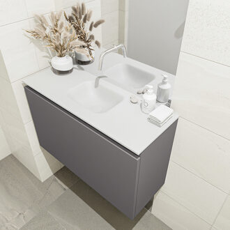 Mondiaz OLAN 80cm toiletmeubel dark grey. LEX wastafel talc midden geen kraangat