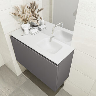 Mondiaz OLAN 80cm toiletmeubel dark grey. LEX wastafel talc rechts geen kraangat