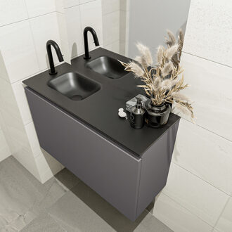 Mondiaz OLAN 80cm toiletmeubel dark grey. LEX wastafel urban links 1 kraangat