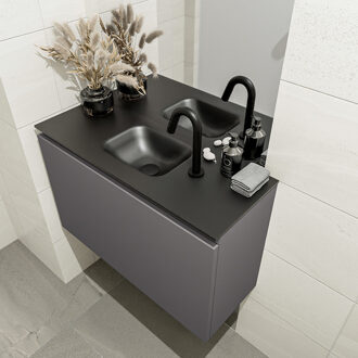 Mondiaz OLAN 80cm toiletmeubel dark grey. LEX wastafel urban midden 1 kraangat