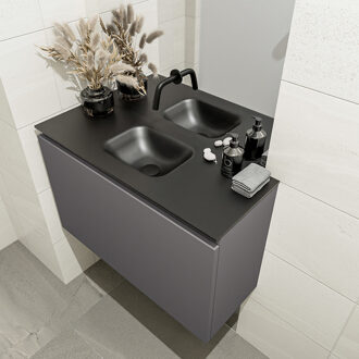 Mondiaz OLAN 80cm toiletmeubel dark grey. LEX wastafel urban midden geen kraangat