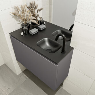 Mondiaz OLAN 80cm toiletmeubel dark grey. LEX wastafel urban rechts 1 kraangat