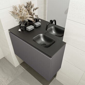 Mondiaz OLAN 80cm toiletmeubel dark grey. LEX wastafel urban rechts geen kraangat