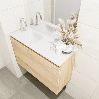 Mondiaz OLAN 80cm toiletmeubel washed_oak. LEX wastafel talc links 1 kraangat