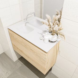 Mondiaz OLAN 80cm toiletmeubel washed_oak. LEX wastafel talc links geen kraangat