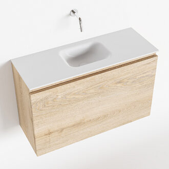 Mondiaz OLAN 80cm toiletmeubel washed_oak. LEX wastafel talc midden geen kraangat