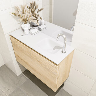 Mondiaz OLAN 80cm toiletmeubel washed_oak. LEX wastafel talc rechts 1 kraangat