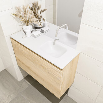 Mondiaz OLAN 80cm toiletmeubel washed_oak. LEX wastafel talc rechts geen kraangat