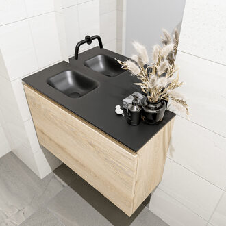 Mondiaz OLAN 80cm toiletmeubel washed_oak. LEX wastafel urban links geen kraangat