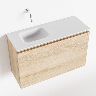 Mondiaz Olan 80cm toiletmeubel washed oak met wastafel talc links geen kraangat