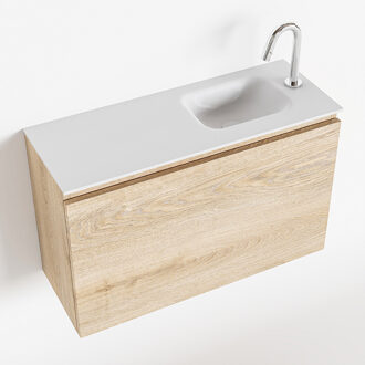 Mondiaz Olan 80cm toiletmeubel washed oak met wastafel talc rechts 1 kraangat