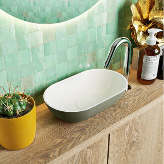 Mondiaz POOLE solid surface opzetkom kleur Army | Talc. Afmeting 30x18x8cm