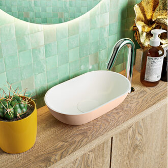 Mondiaz POOLE solid surface opzetkom kleur Rosee | Talc. Afmeting 30x18x8cm