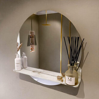 Mondiaz SPOT Badkamerspiegel - rond 70cm - spiegelplanchet - kleur Frappe SPOTPLNCHT70FRA Frappe mat