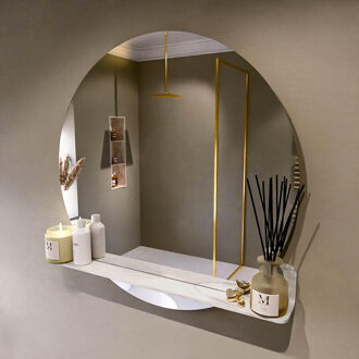 Mondiaz SPOT Badkamerspiegel - rond 90cm - spiegelplanchet - kleur Ostra SPOTPLNCHT90OST Ostra mat