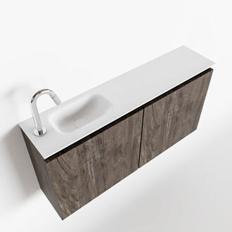 Mondiaz TURE 100cm toiletmeubel dark brown. EDEN wastafel talc links 1 kraangat