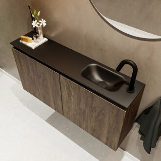 Mondiaz TURE 100cm toiletmeubel dark brown. EDEN wastafel urban rechts 1 kraangat