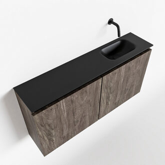 Mondiaz TURE 100cm toiletmeubel dark brown. EDEN wastafel urban rechts geen kraangat