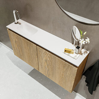 Mondiaz TURE 100cm toiletmeubel washed oak. EDEN wastafel talc links 1 kraangat