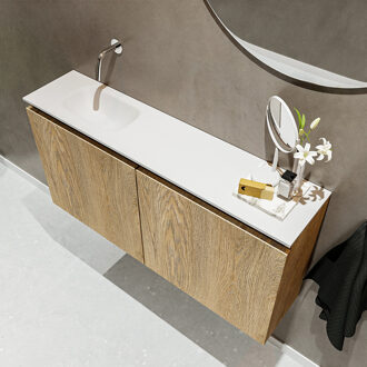 Mondiaz TURE 100cm toiletmeubel washed oak. EDEN wastafel talc links geen kraangat